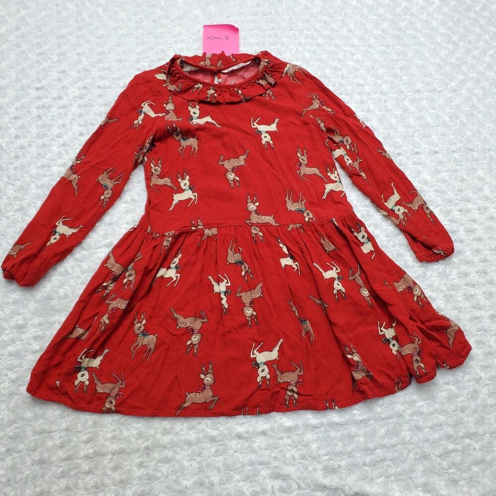 H&M Girls Red Christmas Dress Reindeer Holiday Long Sleeve Size 10 9-10Y